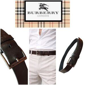 Burberry Dark Brown Leather Belt Mens 36–40 Chocolate Classic Buckle
